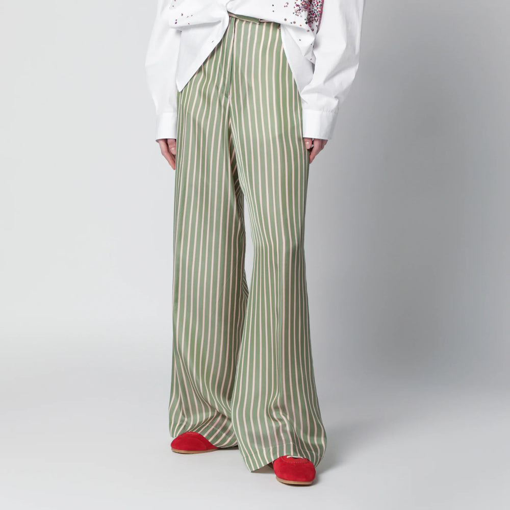 Dries Van Noten - Wide-leg green striped trousers Brand Pants 38  FR