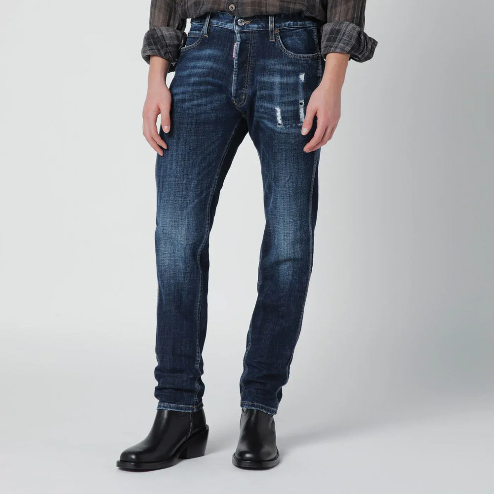 Dsquared2 - Slim-fit jeans in blue washed denim with distressed details Brand Pants 46 IT