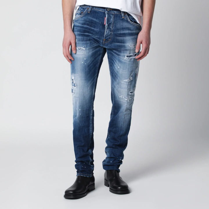 Dsquared2 - Slim Washed Blue Jeans with Rips Brand Pants 46 IT