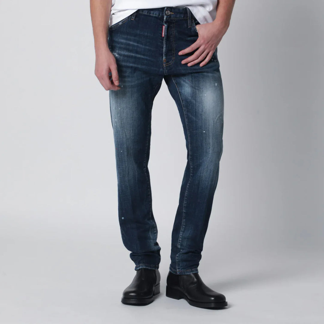 Dsquared2 - Washed blue Teddy jeans with paint splatters Brand Pants 46 IT