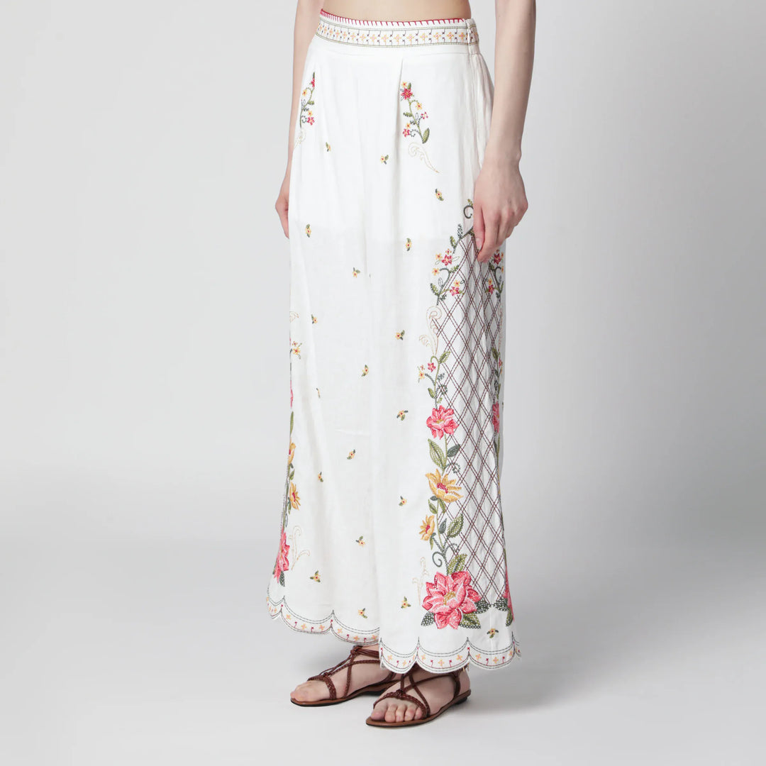 FARM Rio - Linen-blend trousers with floral embroidery Brand Pants