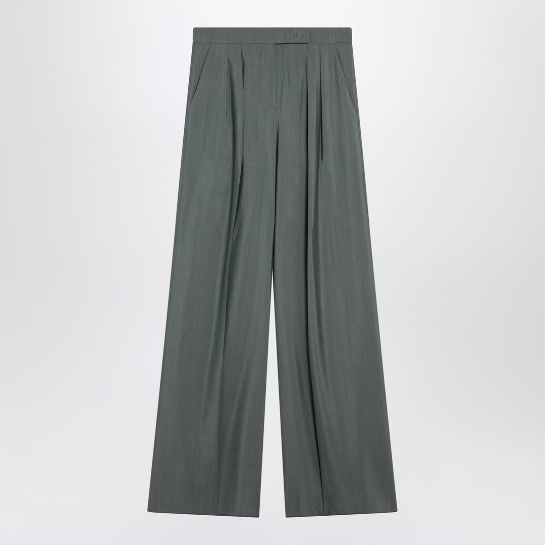 Pants Max Mara - Dark green wide trousers in wool and silk Brand