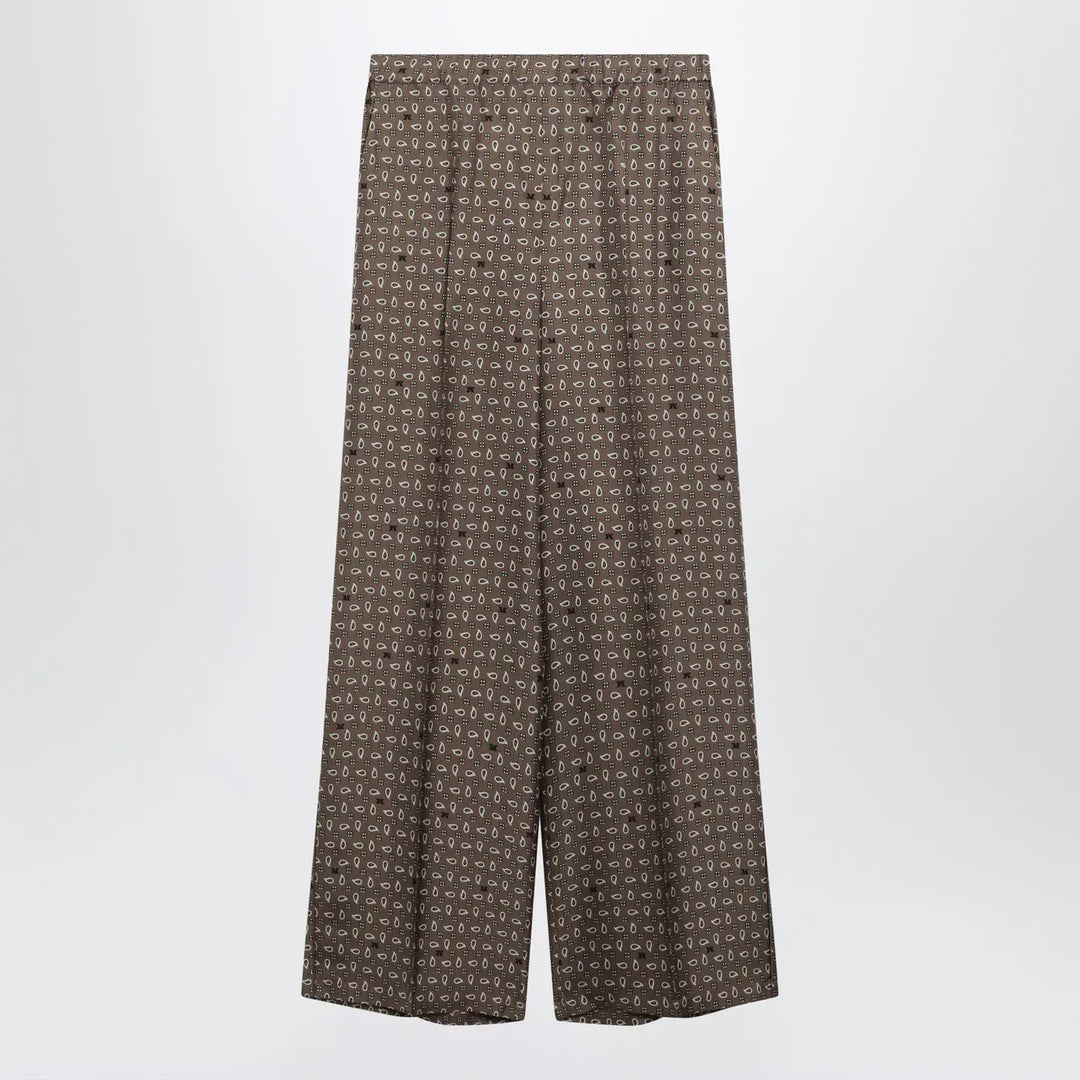 Max Mara - Mud-coloured printed silk trousers Brand Pants 44  IT