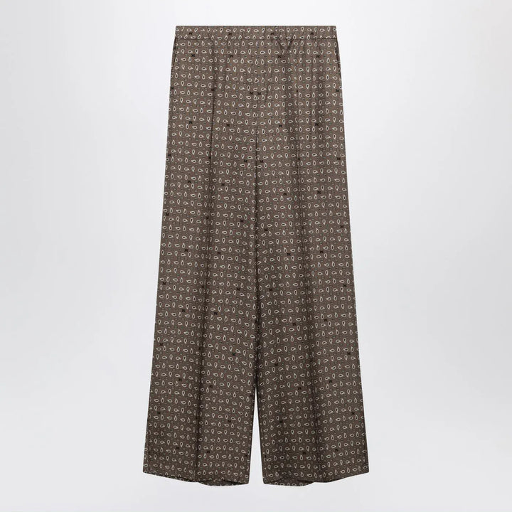 Max Mara - Mud-coloured printed silk trousers Brand Pants 44  IT