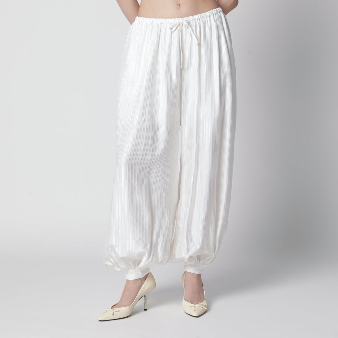 Pants ROTATE Birger Christensen - Striped balloon pants in viscose, bright white Brand