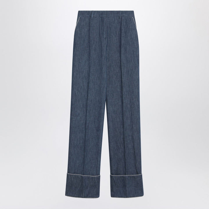 Pants Valentino - Blue trousers in Chambray Denim Brand