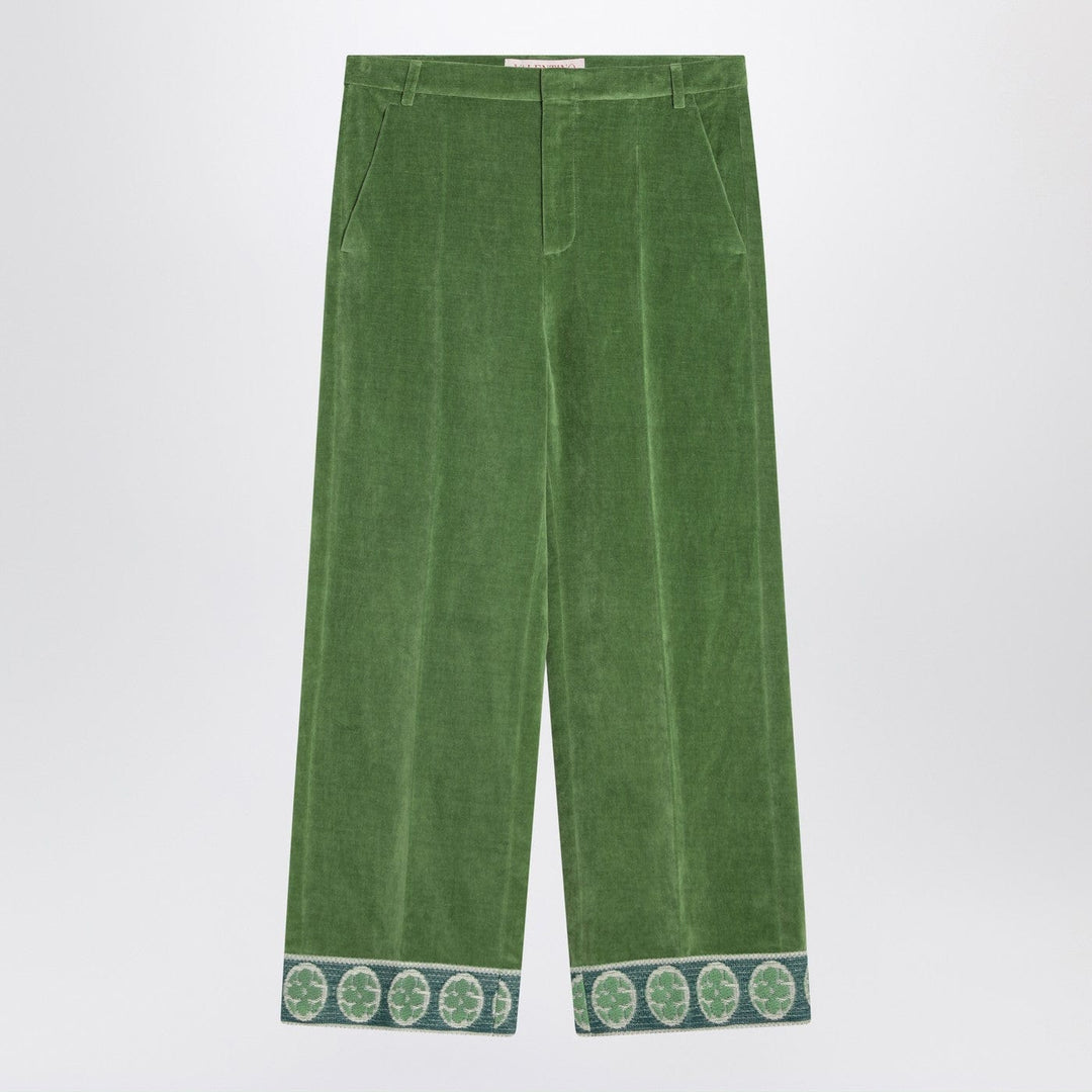 Pants Valentino - Green velvet trousers with jacquard hem Brand