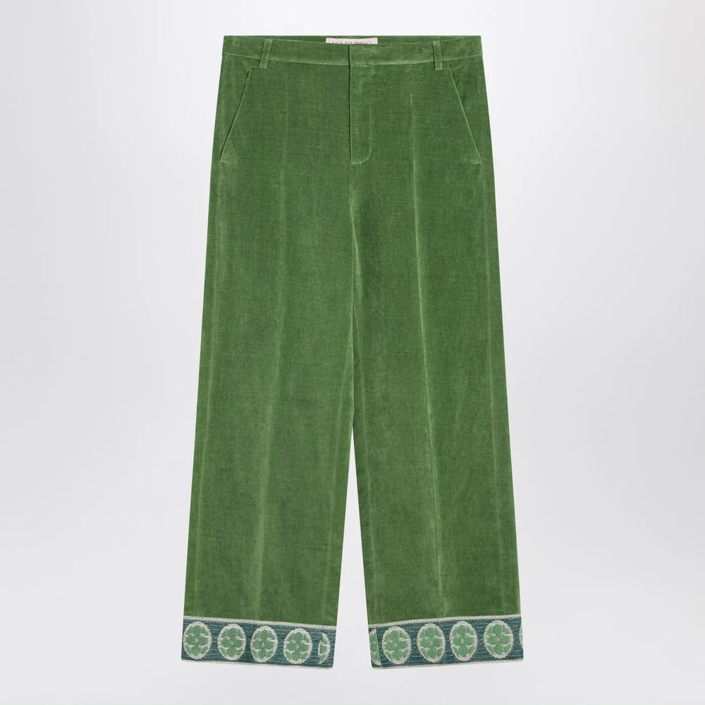 Valentino - Green velvet trousers with jacquard hem Brand Pants 46 IT