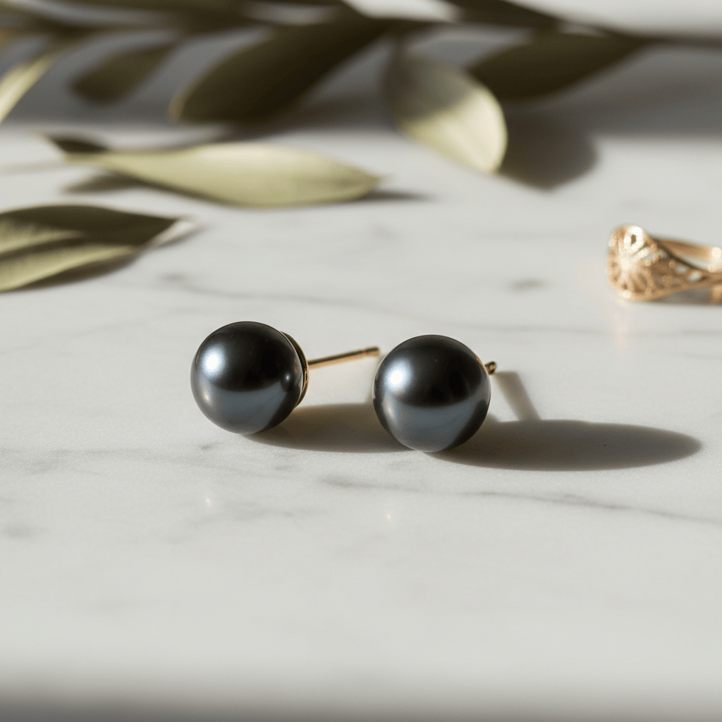 Black Moon Studs Brand Pearl Earrings