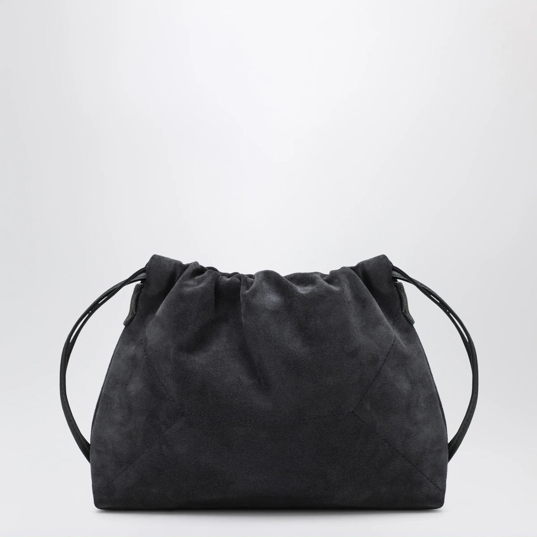 Brunello Cucinelli - BC Duo Pouch midnight blue suede bag with monile detail Brand Pouch Bag TU