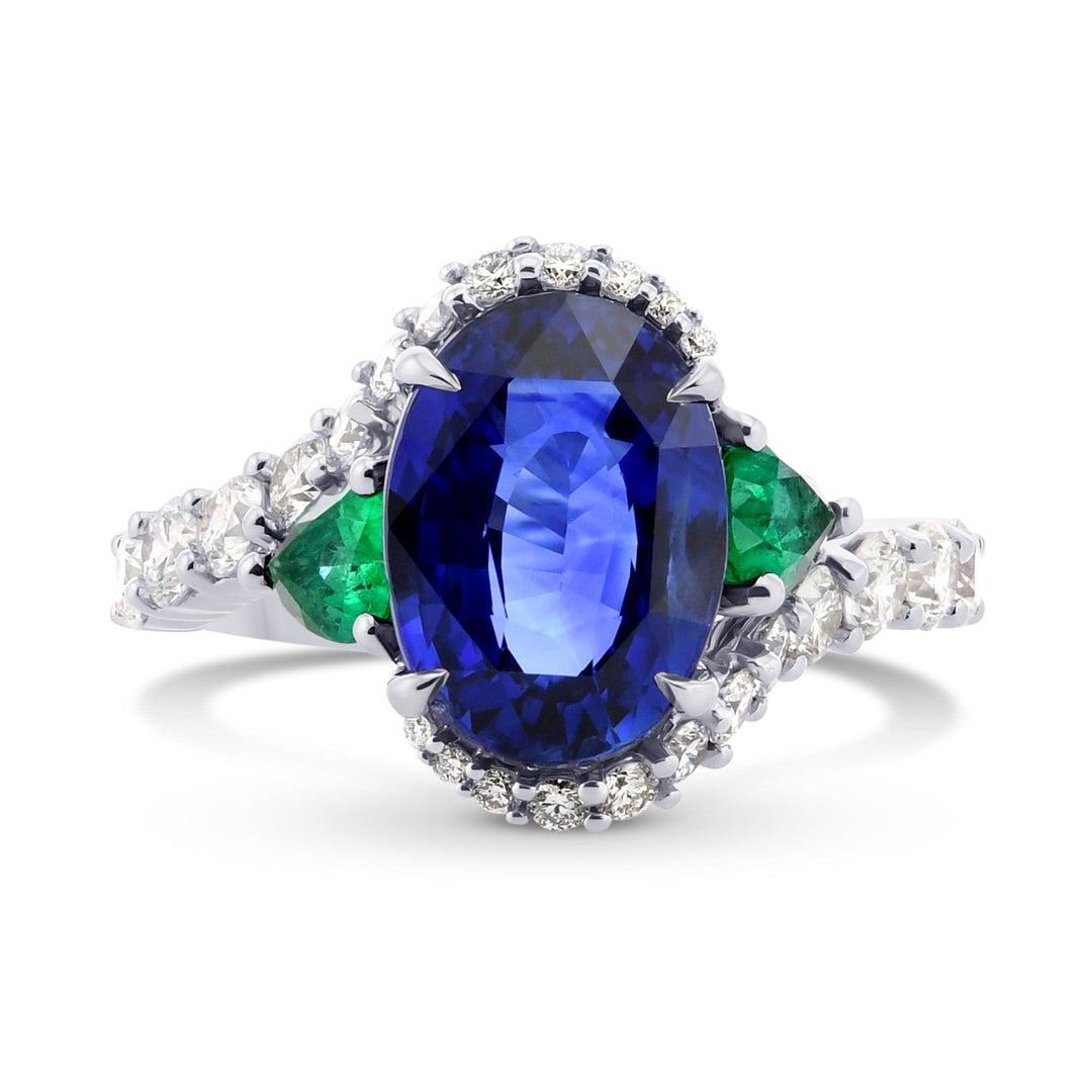 LEIBISH Royal Blue Sapphire, Pear Emerald &amp; Diamond Couture Ring Brand Ring
