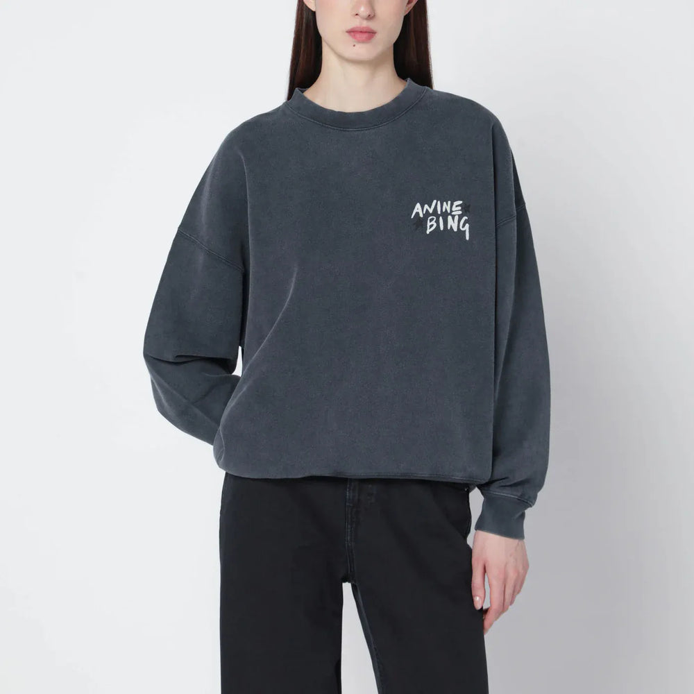 ANINE BING - Black washed oversized sweatshirt with logo Brand Shirts & Tops XS