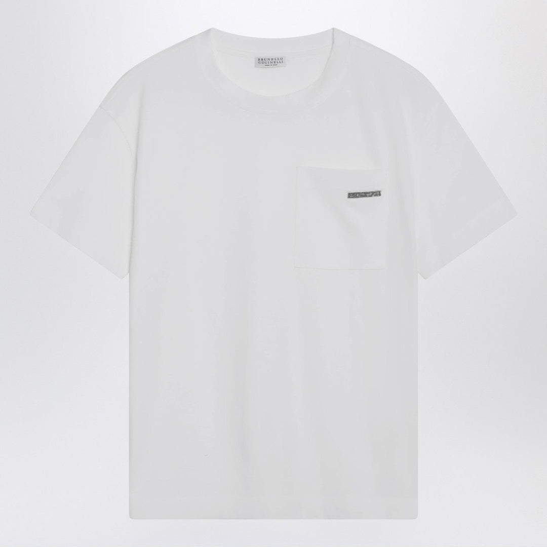 Shirts & Tops XS Brunello Cucinelli - White cotton T-shirt with Shiny Tab Brand