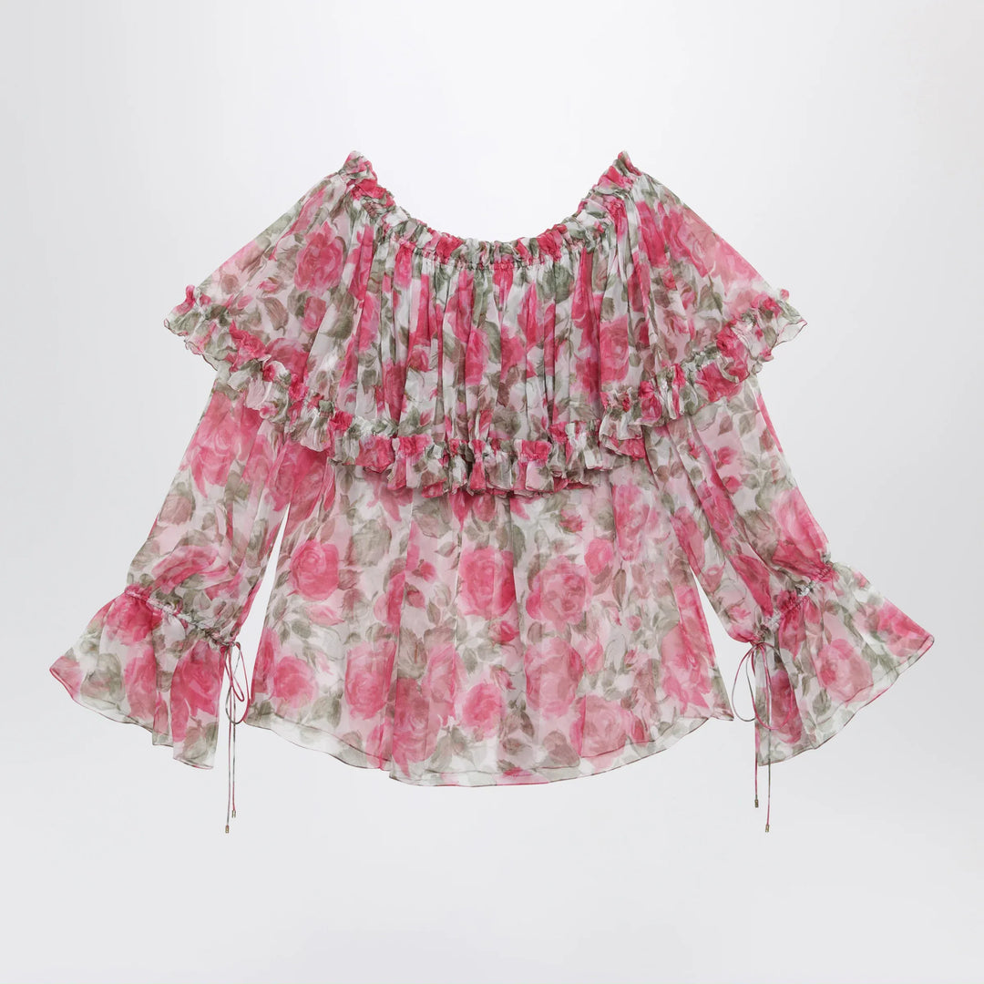 Chloé - Puff-sleeve top in multicolor silk Brand Shirts &amp; Tops 38  FR