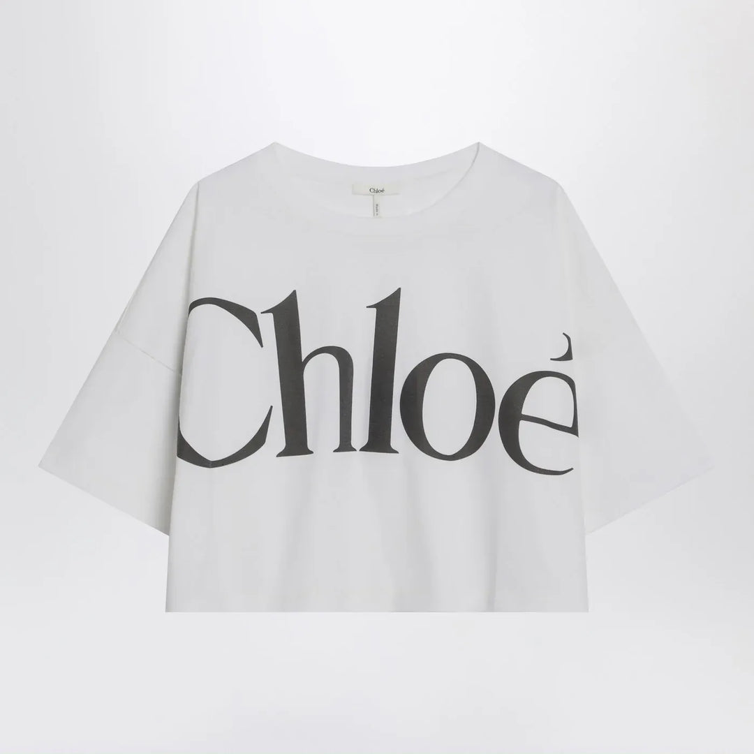 Chloé - White boxy T-shirt with logo print Brand Shirts &amp; Tops XS