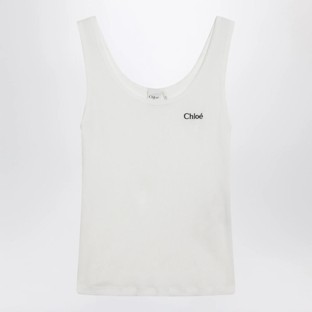 Chloé - White ribbed tank top with logo Brand Shirts & Tops M