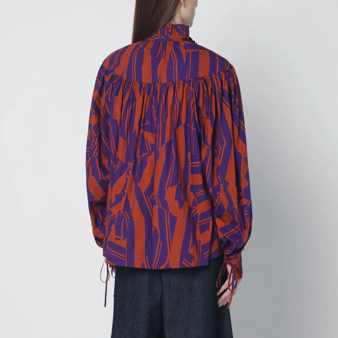 Dries Van Noten - Loose shirt with ruffle details and Crushed Stripe print Brand Shirts &amp; Tops