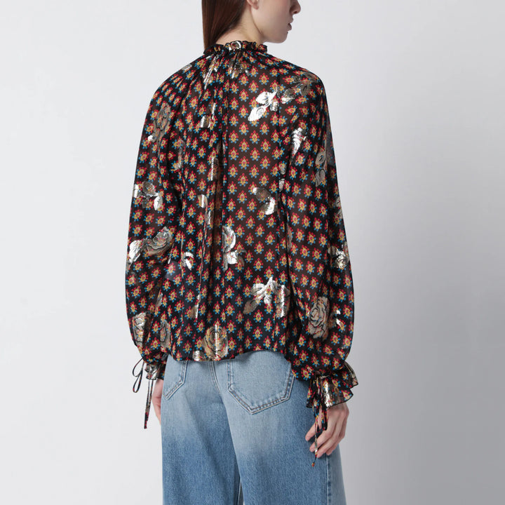 ETRO - Black silk shirt with fil coupé roses Brand Shirts &amp; Tops