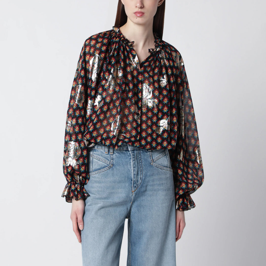 ETRO - Black silk shirt with fil coupé roses Brand Shirts &amp; Tops 40  IT