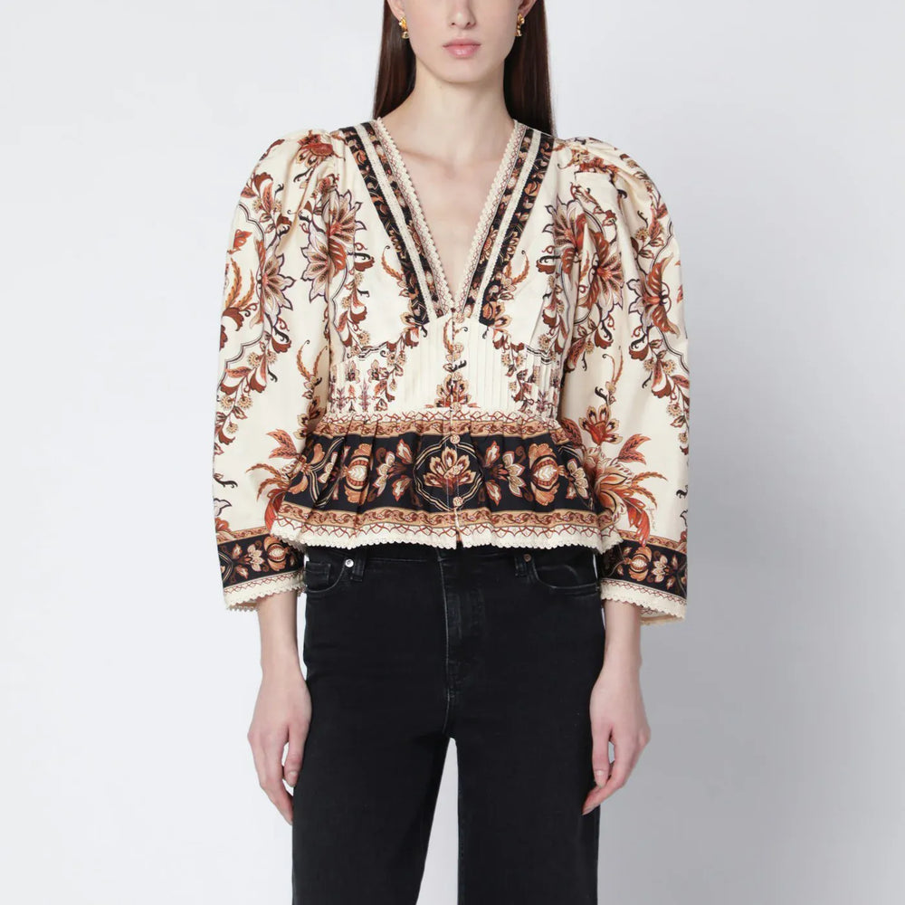 FARM Rio - Sand “Majestic Garden Lace” blouse Brand Shirts & Tops M