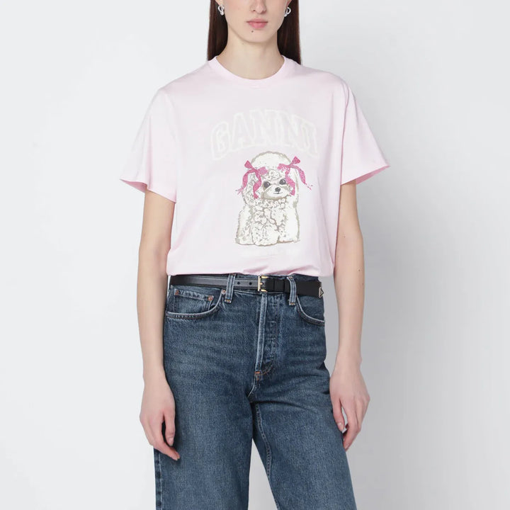 GANNI - Light pink T-shirt with logo print Brand Shirts &amp; Tops M