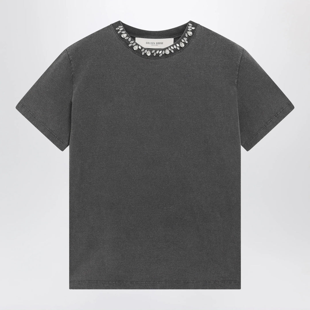 Golden Goose - Anthracite cotton T-shirt with cabochon crystals Brand Shirts &amp; Tops M