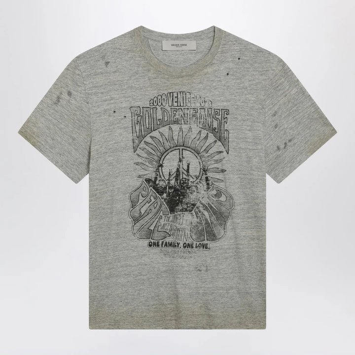 Golden Goose - Grey vintage-effect T-shirt with print Brand Shirts &amp; Tops S