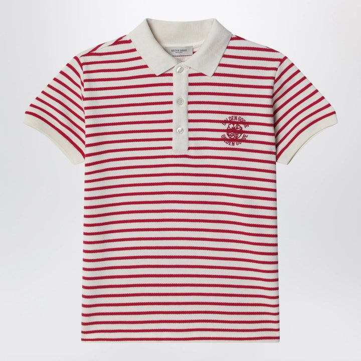 Golden Goose - White/red striped polo shirt with logo embroidery Brand Shirts &amp; Tops 6Y