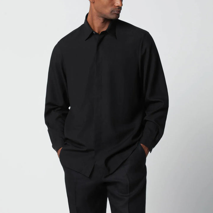 Lardini - Black linen-blend shirt Brand Shirts &amp; Tops 39