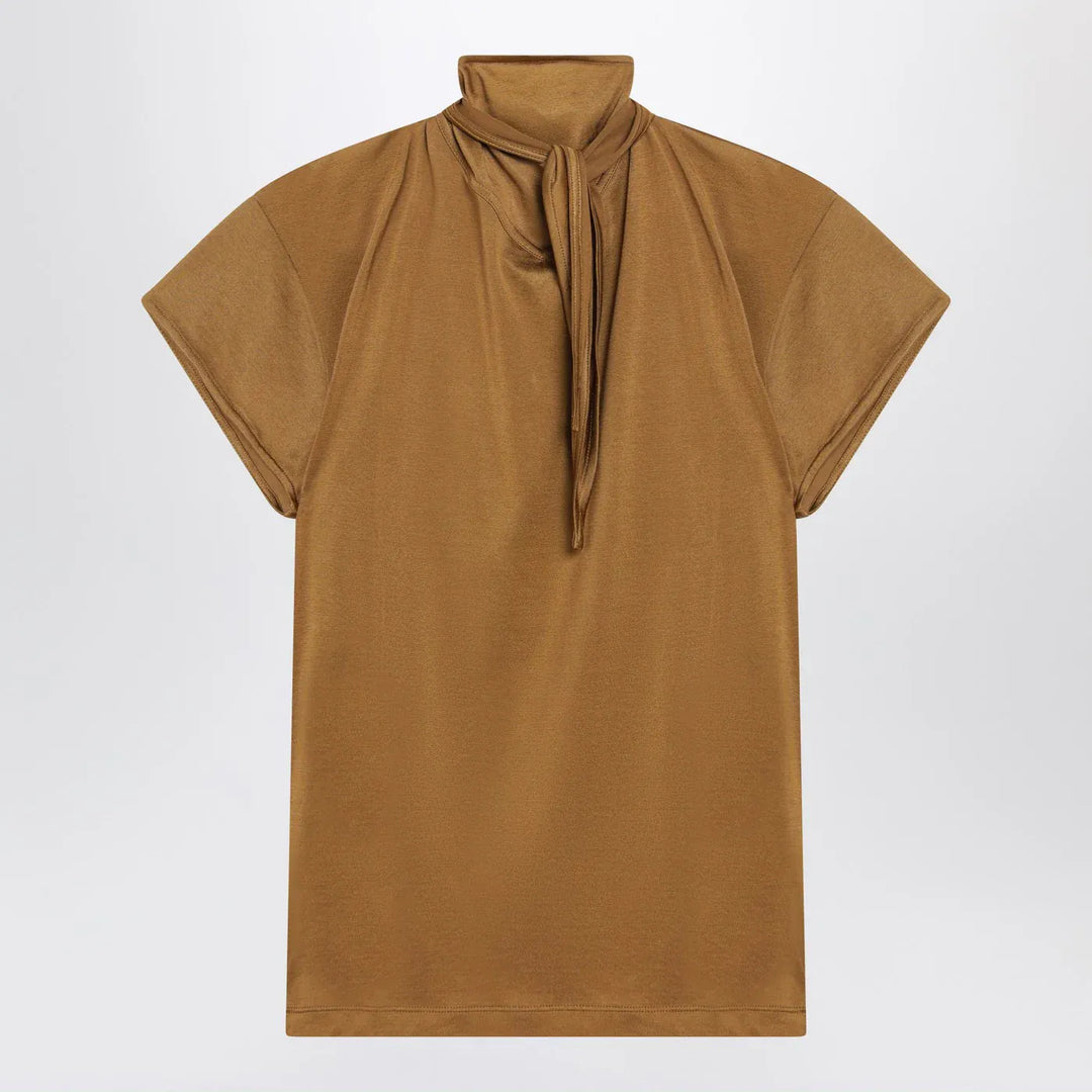 LEMAIRE - Cinnamon-brown T-shirt with scarf detail Brand Shirts &amp; Tops L