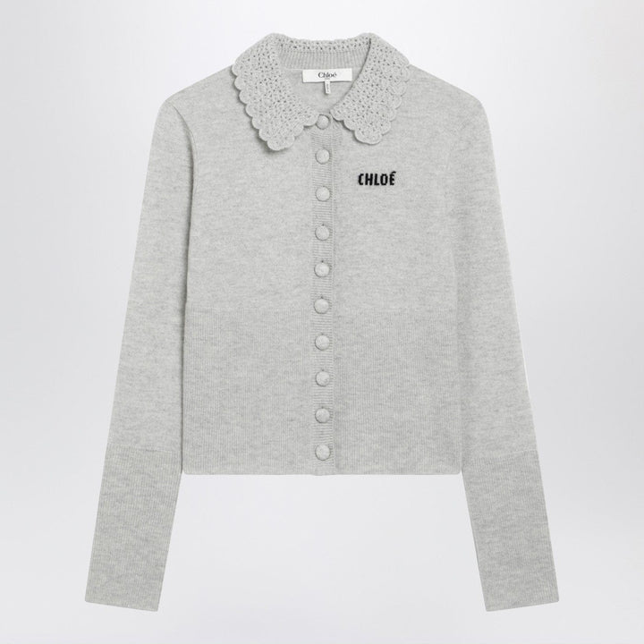 Shirts &amp; Tops Light grey wool cardigan with logo Brand