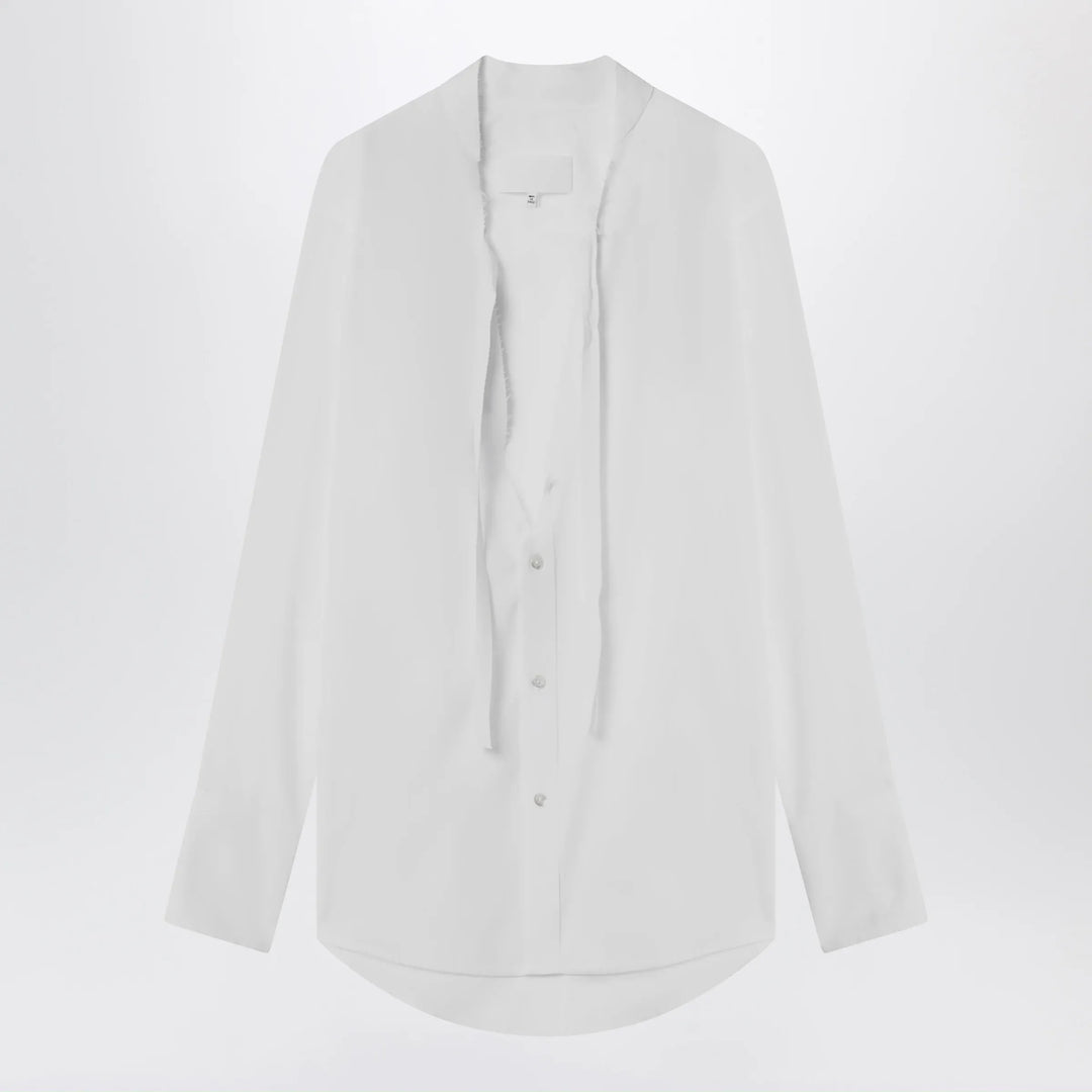 Maison Margiela - Deep V-neck cotton poplin shirt in white Brand Shirts &amp; Tops 40  IT