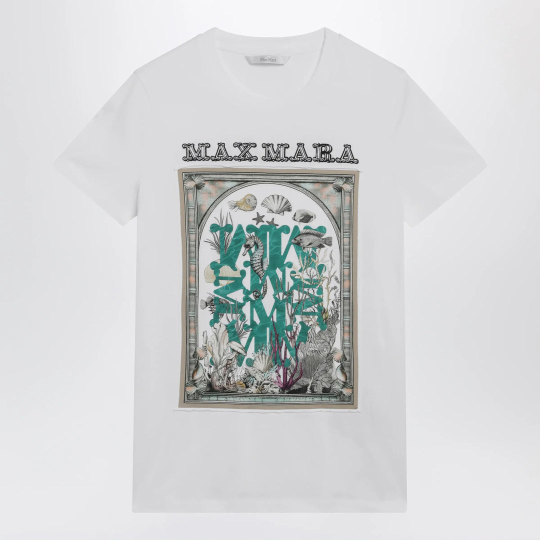 Max Mara - Optical white cotton jersey T-shirt with front print Brand Shirts &amp; Tops XS