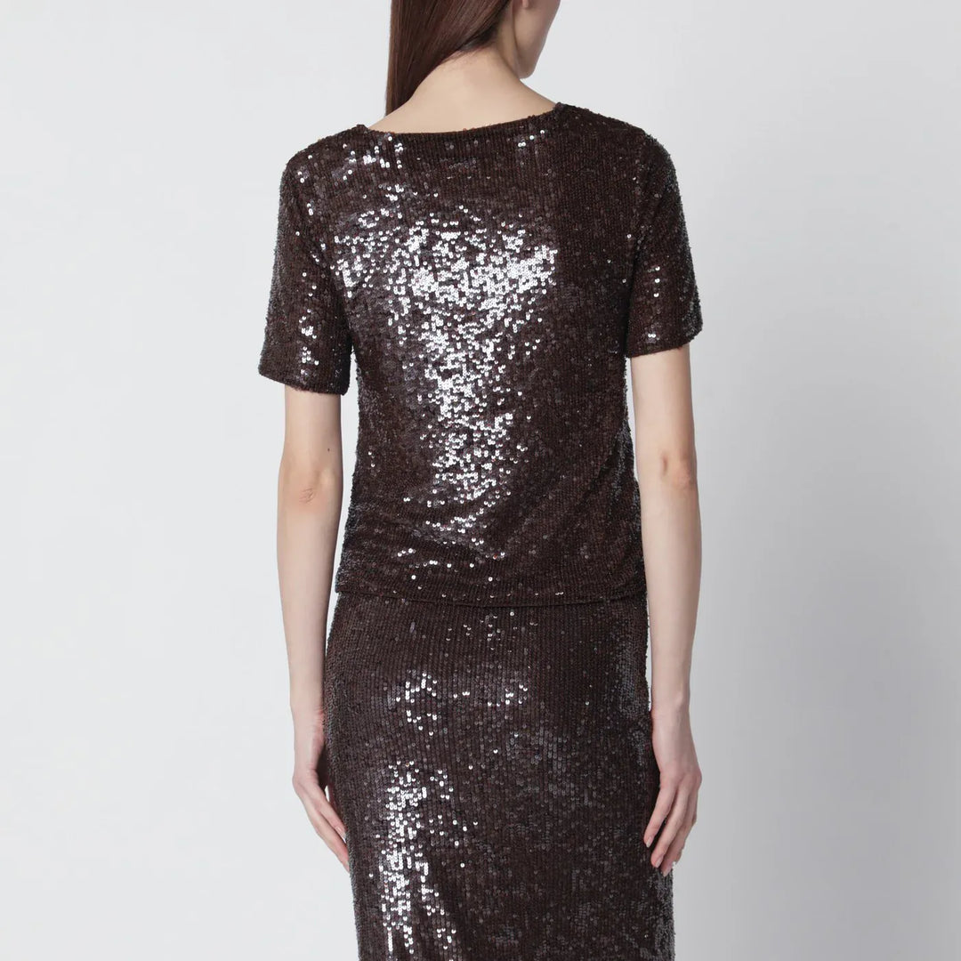 P.A.R.O.S.H. - Brown sequin knit top Brand Shirts &amp; Tops