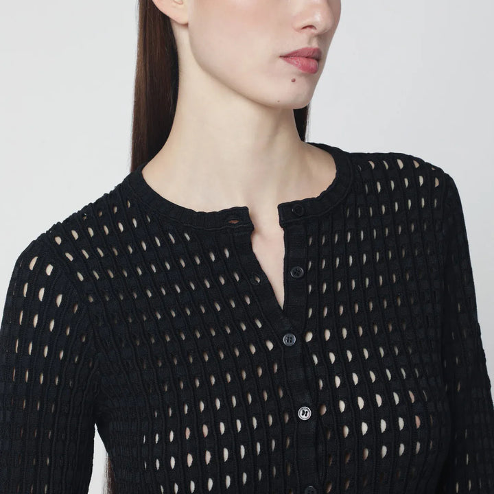 SIMKHAI - Mabel black openwork knit cardigan Brand Shirts &amp; Tops