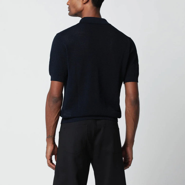 Tagliatore - Blue openwork cotton polo shirt Brand Shirts &amp; Tops