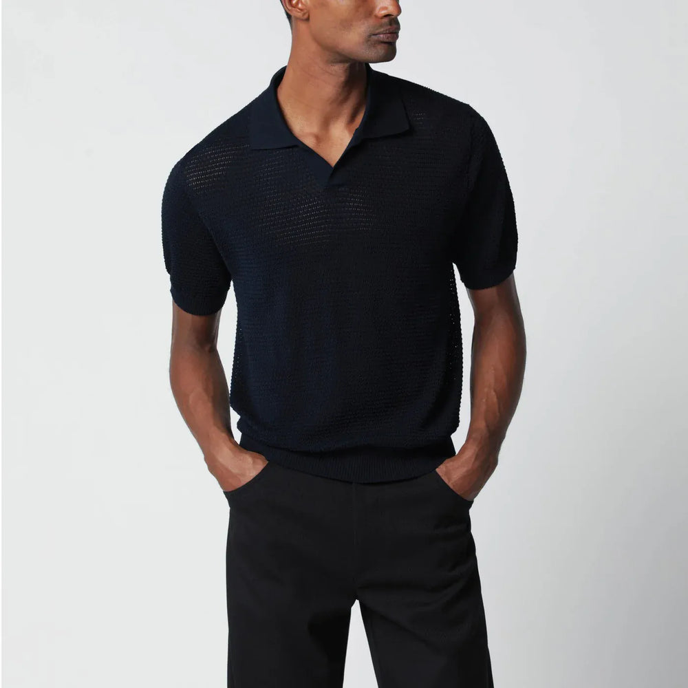 Tagliatore - Blue openwork cotton polo shirt Brand Shirts & Tops 54 IT