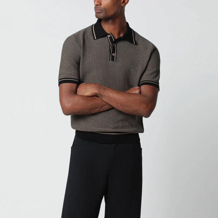 Tagliatore - Brown polo shirt with jacquard pattern Brand Shirts &amp; Tops 48 IT