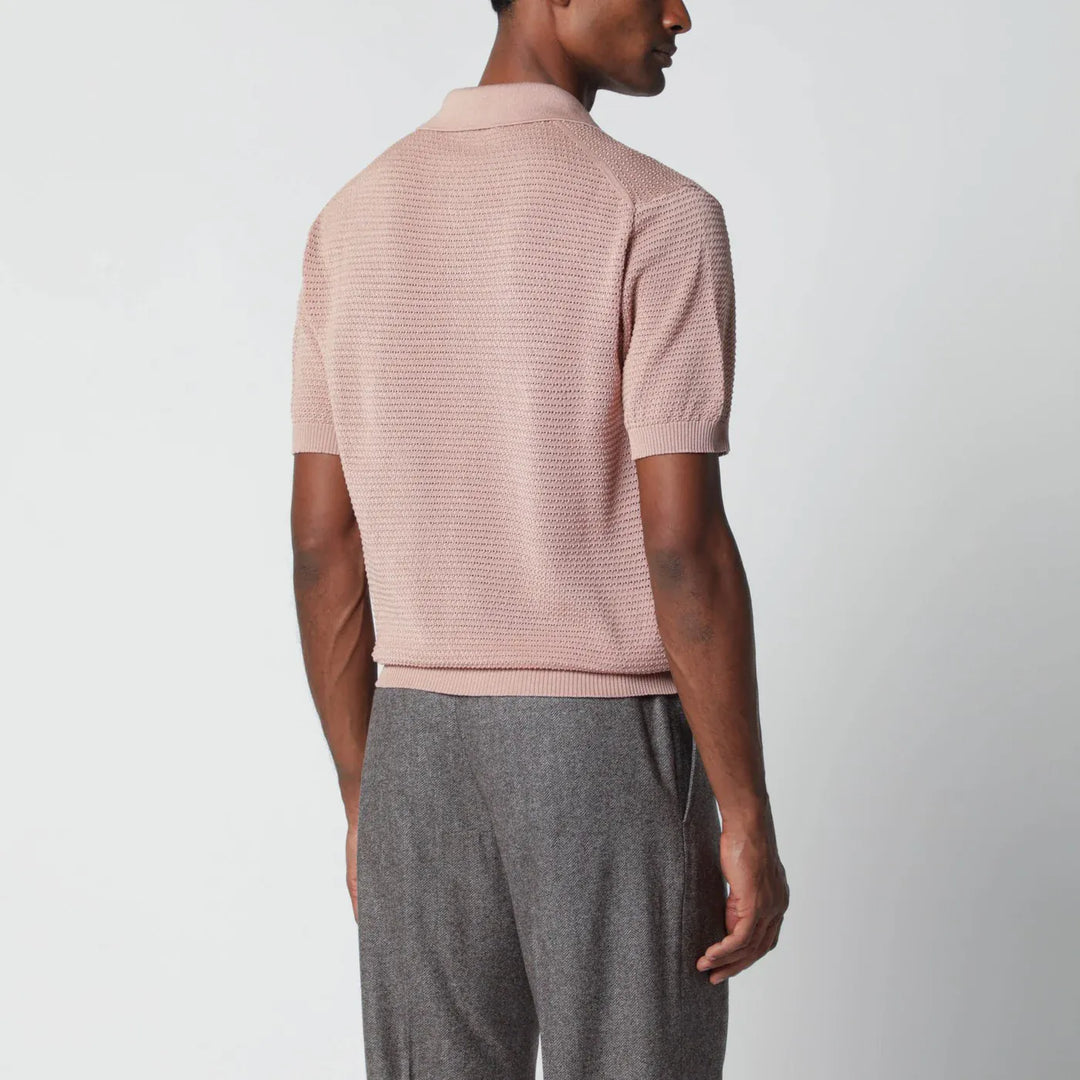 Tagliatore - Pink openwork cotton polo shirt Brand Shirts &amp; Tops