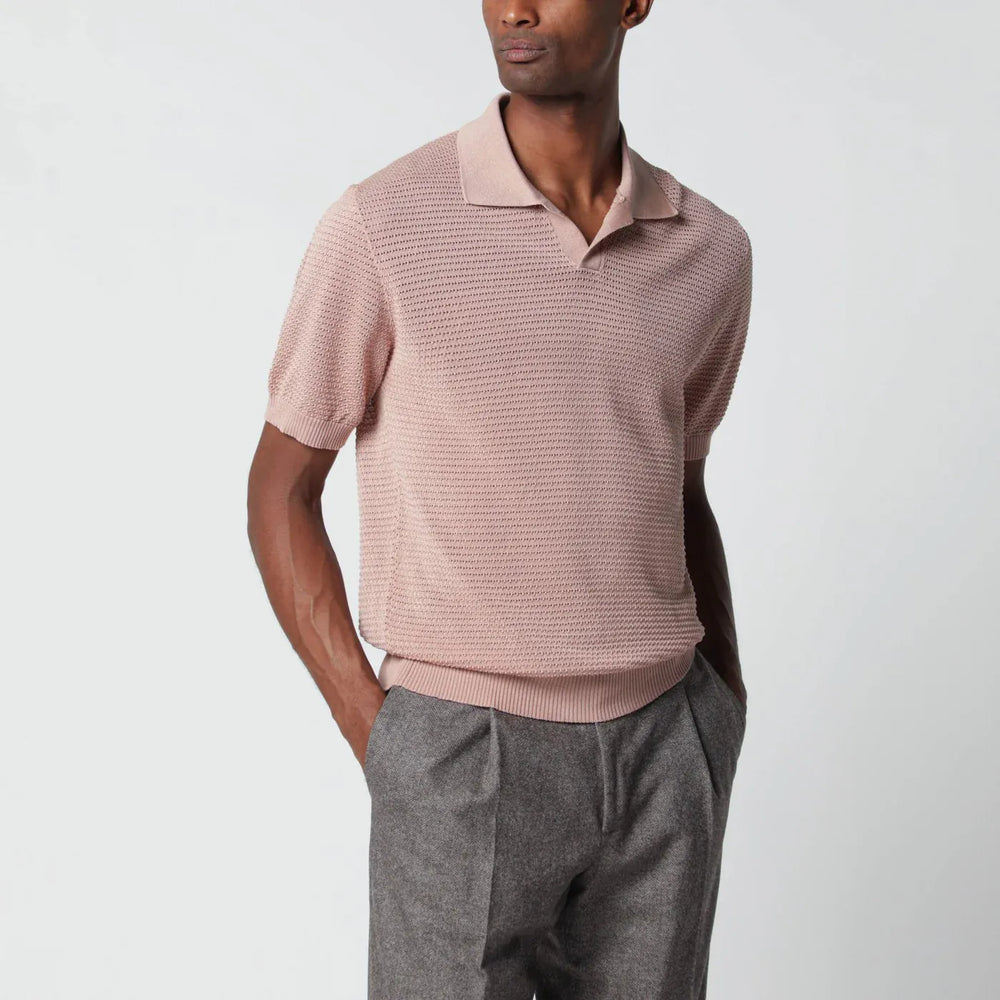 Tagliatore - Pink openwork cotton polo shirt Brand Shirts & Tops 48 IT