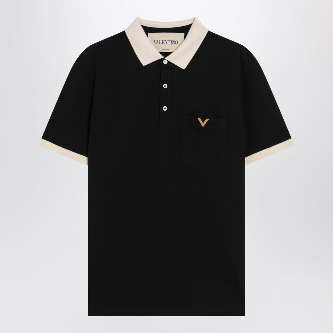 Shirts & Tops Valentino - Black cotton piqué polo shirt with Vgold Brand