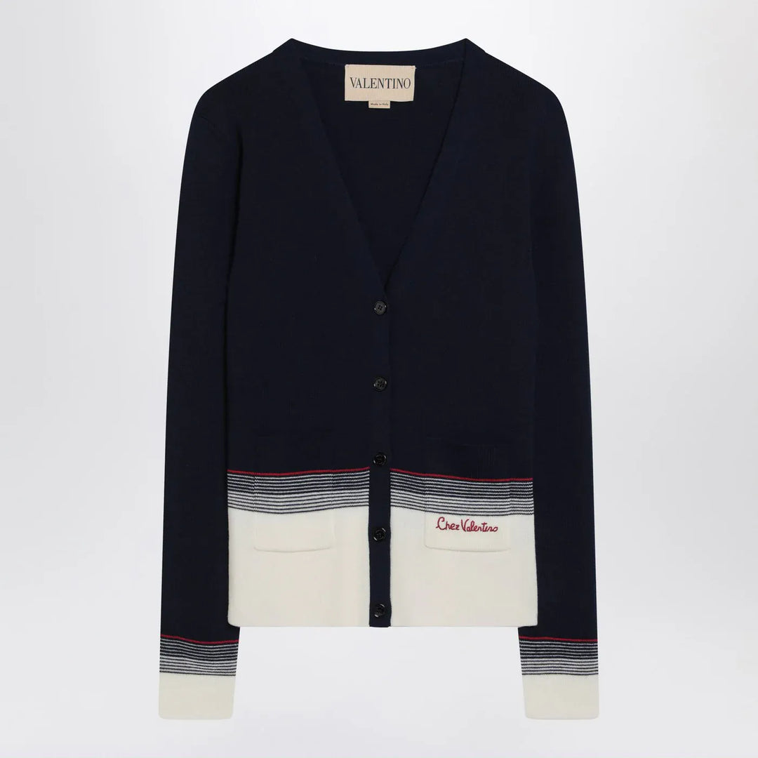 Valentino - Cardigan with Chez Valentino embroidery in wool Brand Shirts &amp; Tops S