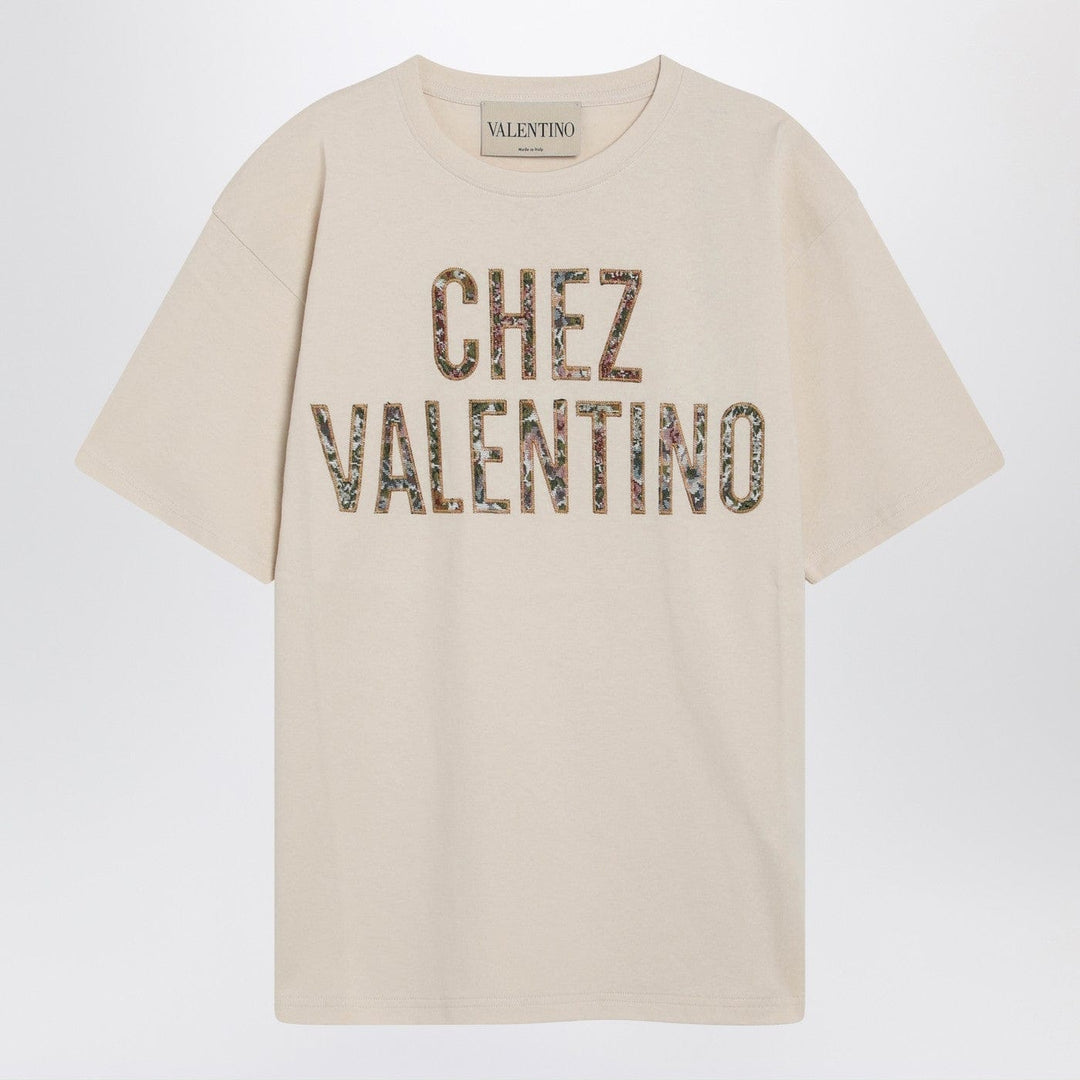 Shirts &amp; Tops Valentino - Ivory cotton T-shirt with Chez Valentino floral motif Brand