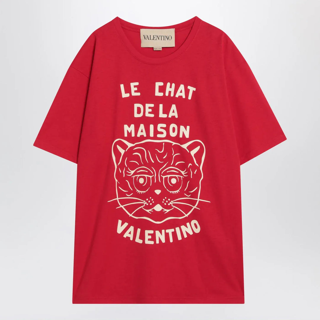 Valentino - Red T-shirt with Le Chat de la Maison print Brand Shirts &amp; Tops L