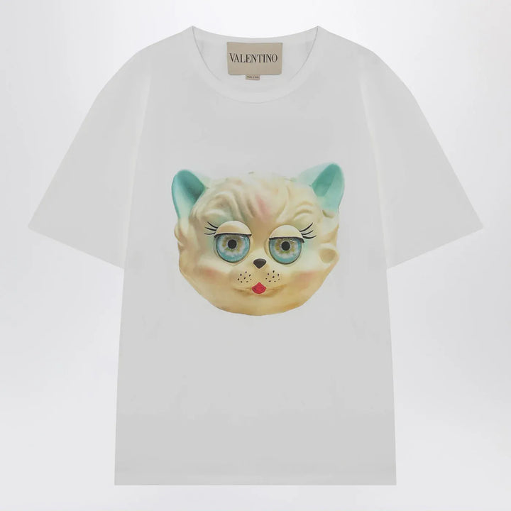 Valentino - White T-shirt with Le Chat De La Maison print Brand Shirts &amp; Tops S