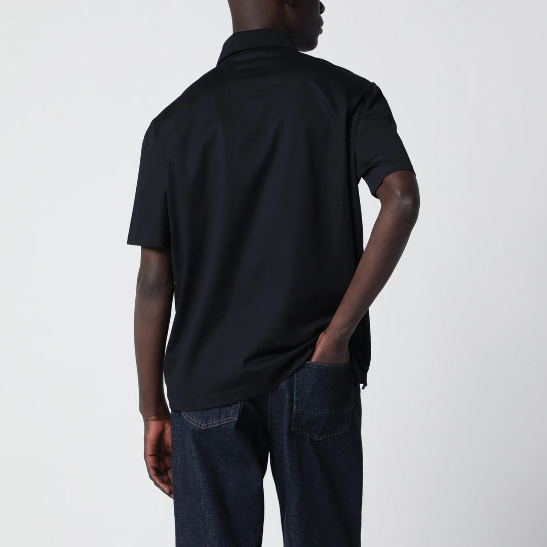 ZEGNA - Navy blue cotton polo Brand Shirts &amp; Tops
