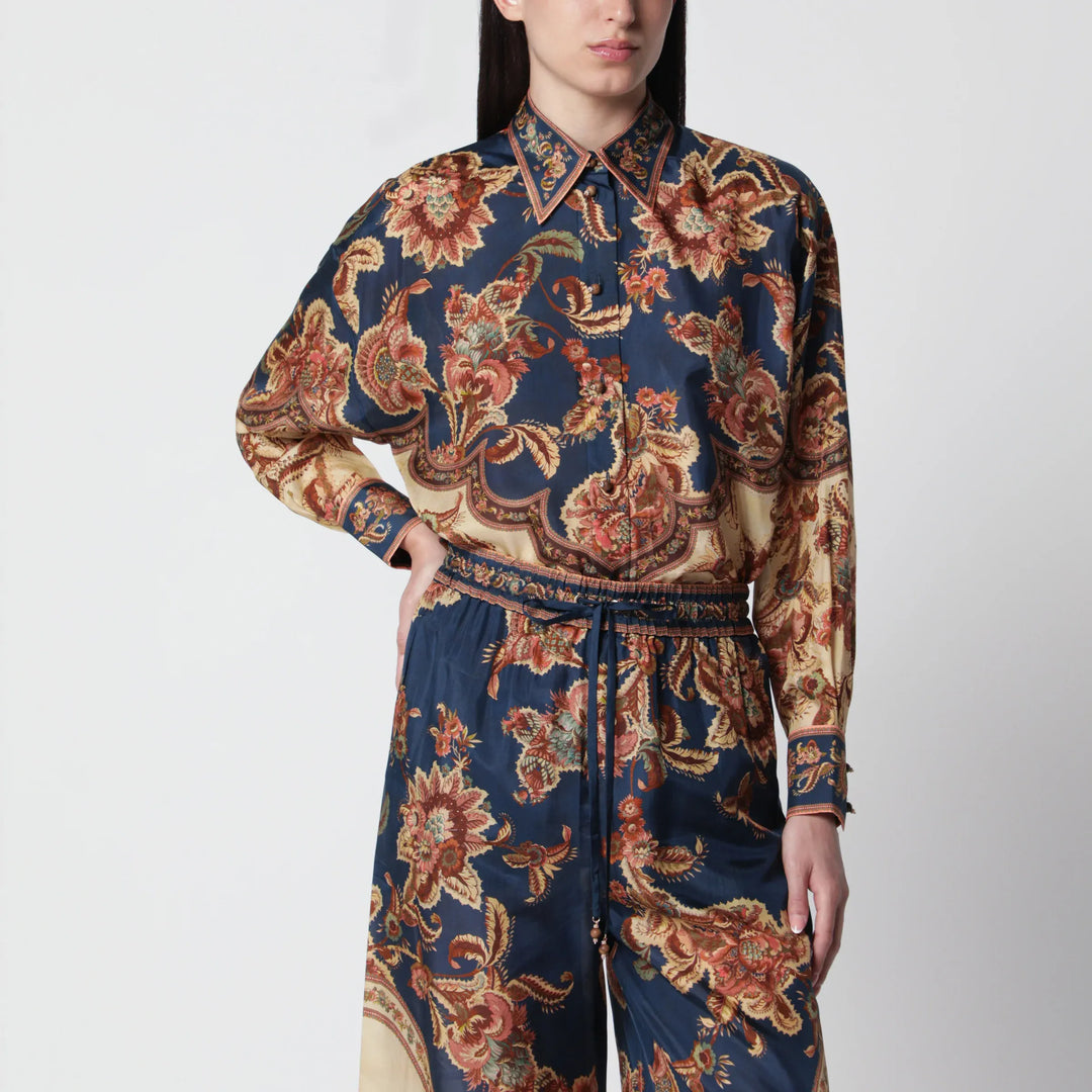 ZIMMERMANN - Aster Relaxed navy Jacobean shirt Brand Shirts &amp; Tops 1