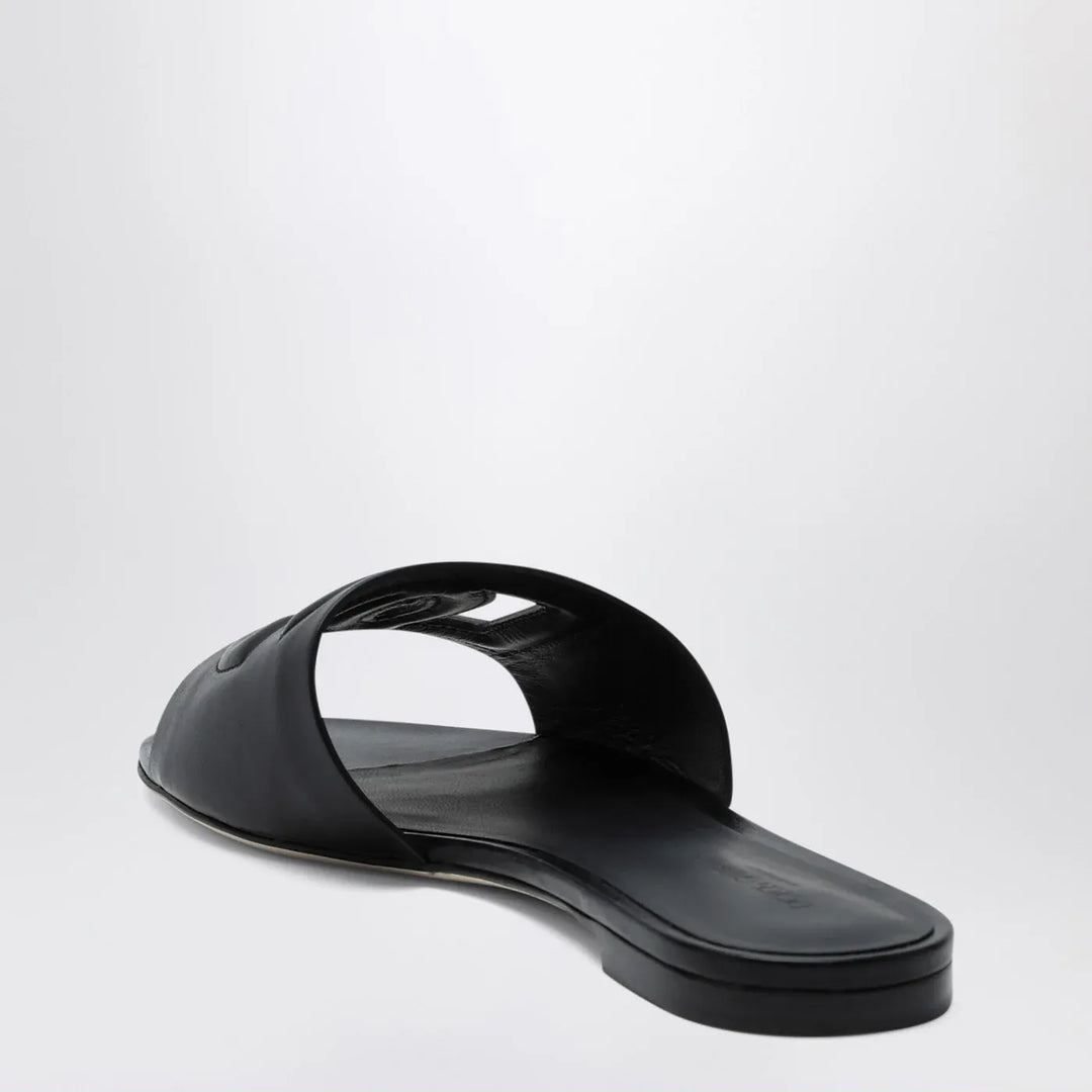 Dolce&amp;Gabbana - Black leather slides with DG logo Brand Shoes