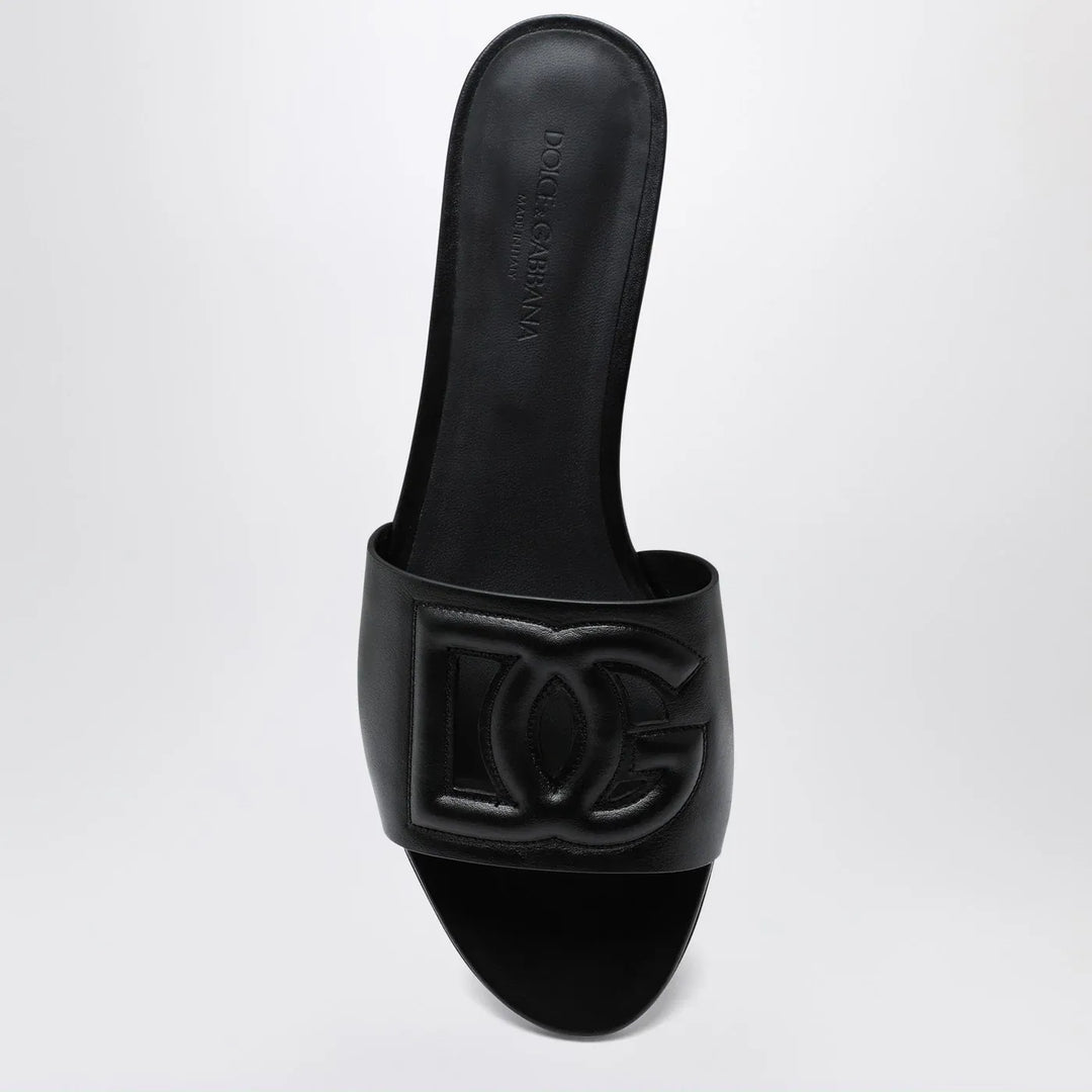 Dolce&amp;Gabbana - Black leather slides with DG logo Brand Shoes