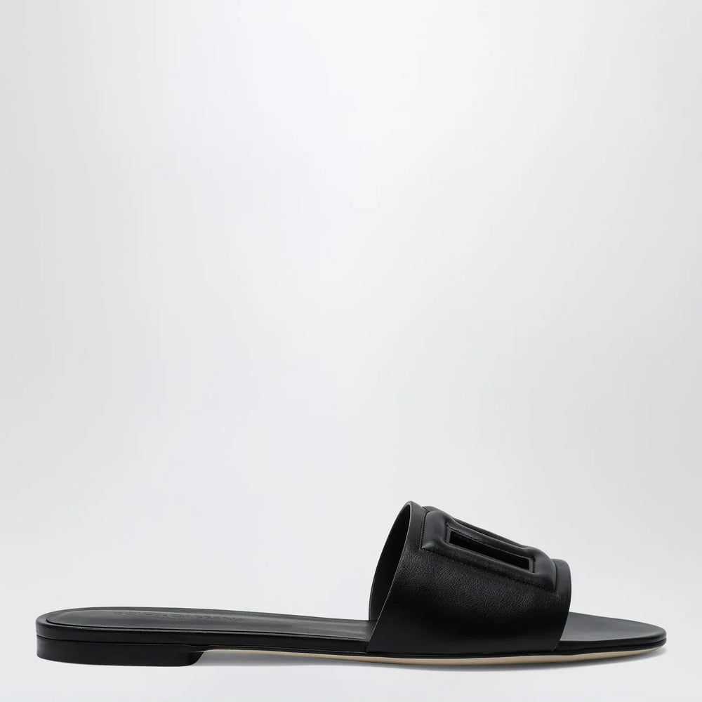 Dolce&Gabbana - Black leather slides with DG logo Brand Shoes 36 IT